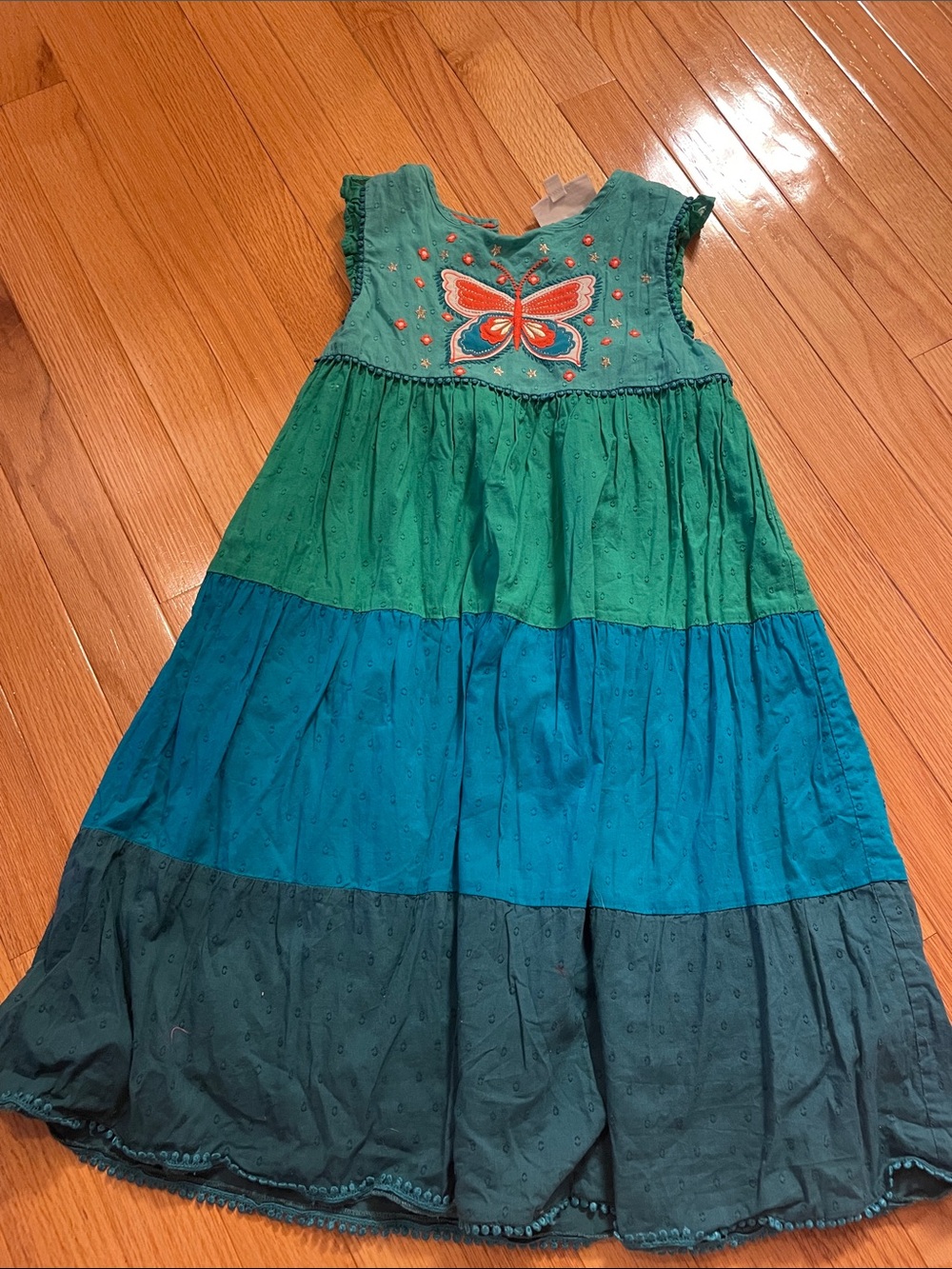 Mini Boden Green & Teal Butterfly Tiered Dress